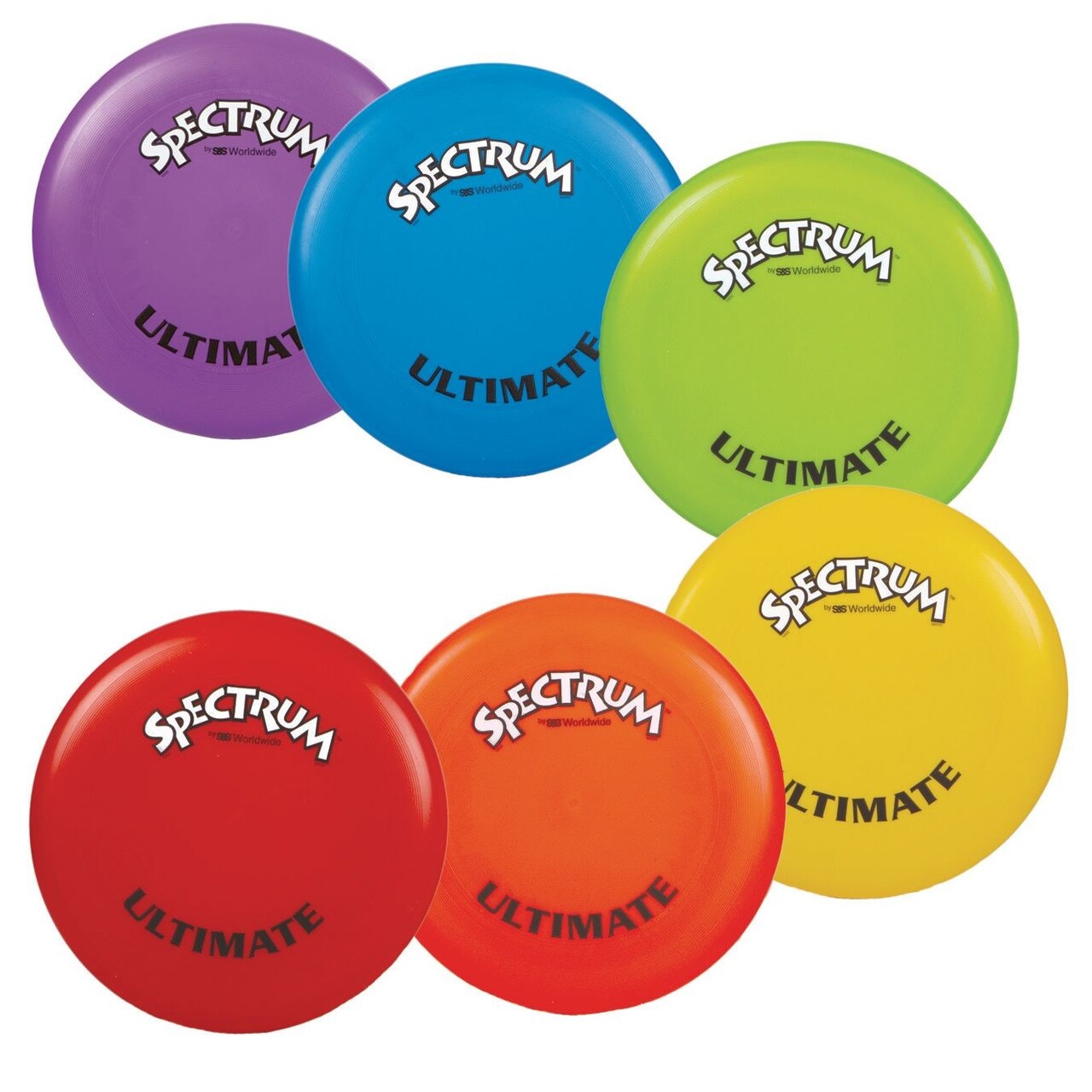 S&S Worldwide Spectrum Ultimate Flying Disc. 11" Flying Discs Weight about 175 Grams Each. Heavy Enough to Cut Through the Wind! Great for Ulimate Frisbee Leagues, Disc Golf, and Catch. 6 Color Set.